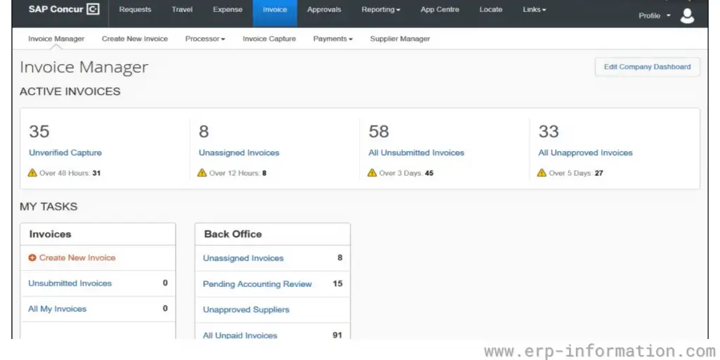 Invoice page of SAP Concur